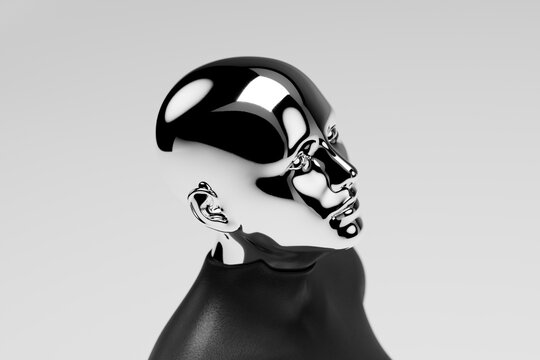 Portrait of a metallic figure with a futuristic aesthetic