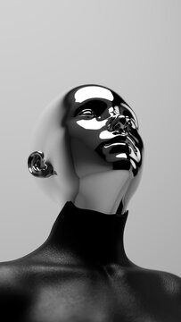 Portrait of a metallic figure with a futuristic aesthetic