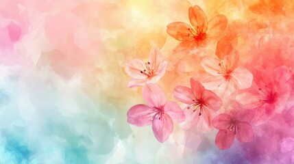 Obraz premium Vibrant spring-themed watercolor background with blooming flowers and light hues