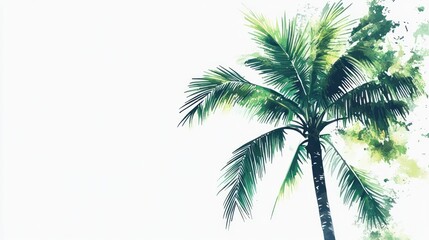 Tropical palm tree watercolor painting, white background, summer vacation