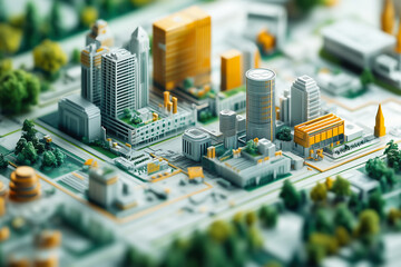 Illustration of an electronic circuit board that resembles a city symbolizing technology and everyday life