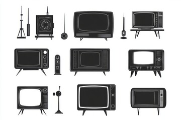 Vintage Televisions Collection - Retro Style Illustrations of Classic Televisions and Accessories