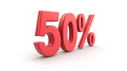 3D Figure "50%" Isolated on White Background: Ideal for Design and Presentation Purposes