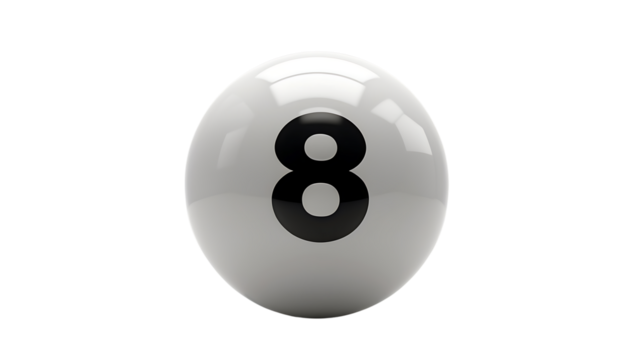 Realistic White Magic 8 Ball – AI Generated High-Resolution Billiard Game Illustration on Transparent Background
