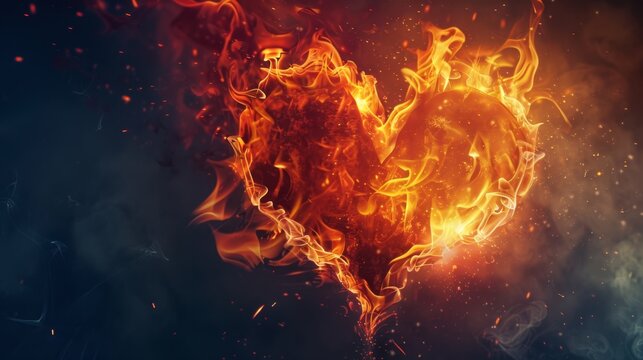 A Fiery Heart Glowing Against a Dark Background, Exuding Passion