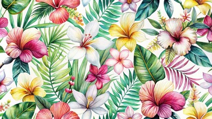 Vibrant Tropical Floral Watercolor Seamless Pattern Design for Textile and Fabric Printing