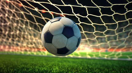 Soccer Ball Strikes the Net, Creating a Dynamic Goal Scene