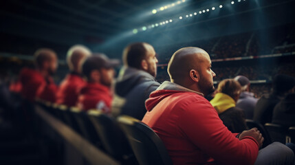 Engaged Spectator Dressed in Red at a Stadium Event