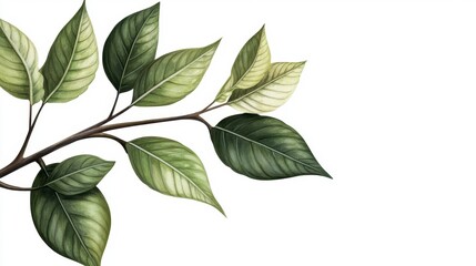 Fototapeta premium Colorful Green Leaves on Branch with White Background for Design