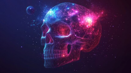 Cosmic skull, nebula, galaxy inside head, space.