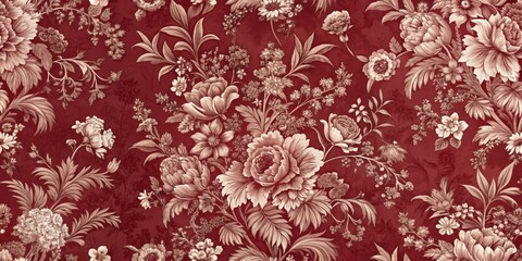 Elegant Beige Floral Pattern on Deep Red Background