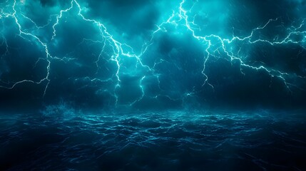 Fototapeta premium Abstract Blue Lightning Storm Night Sky
