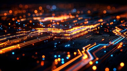 Obraz premium Abstract Digital Network with Glowing Orange and Blue Lines