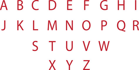 Set of complete Scrabble capital letters English alphabet icons in trendy red colors flat styles. Education signs pictogram vectors illustration isolated on transparent background.