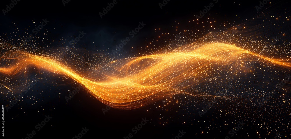 Wall mural dynamic neon wave trails of light flowing through a black background, conveying futuristic and scien