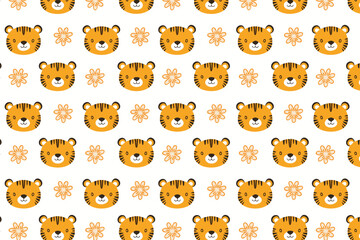 Cute tiger seamless pattern background illustration