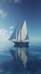 Fototapeta premium Sailing yacht, ocean cruise, calm sea, sunny sky, travel brochure