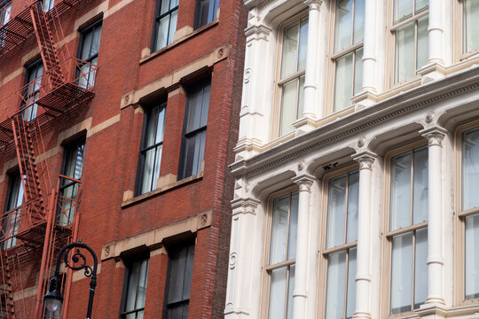 Red and white bulding facade at Manhattan New York City