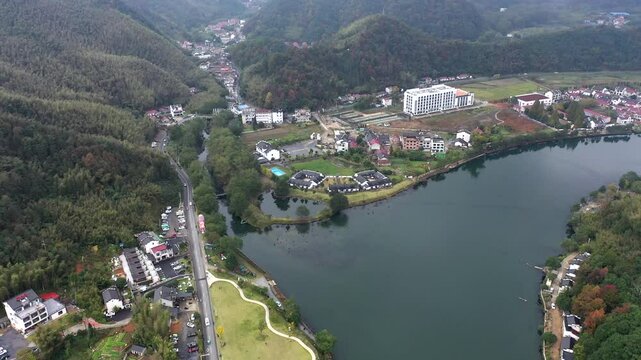 Aerial photography of the natural scenery of Qinglong Bay Scenic Area in Ningguo City,
