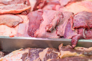Variety of meat displayed for sale