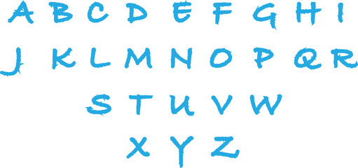 Set of complete Scrabble capital letters English alphabet icons in trendy blue colors flat styles. Education signs pictogram vectors illustration isolated on transparent background.