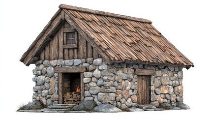 Cozy Traditional Stone House with Wooden Roof and Fireplace
