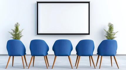Contemporary Blue Chairs with Plants in Modern Interior Space