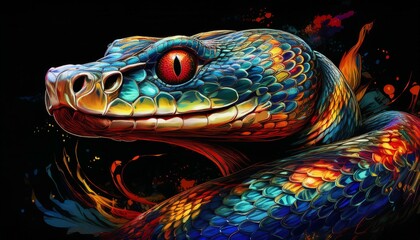 Fototapeta premium Snake on a black background
