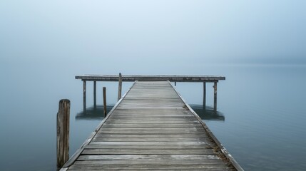Fototapeta premium Tranquil Sea and Wooden Pier Evoke Serenity and Solitude