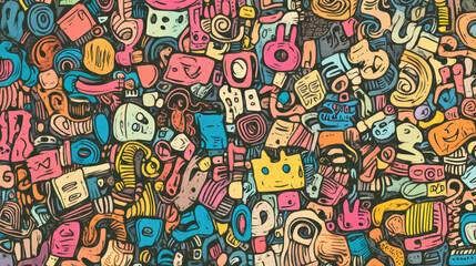 Colorful doodle shapes create cheerful and vibrant abstract pattern, showcasing playful mix of forms and colors that evoke creativity and joy