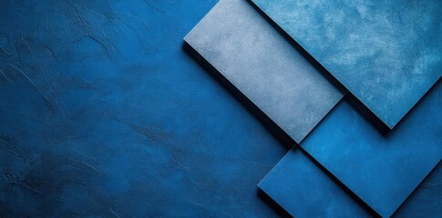 Fototapeta premium Blue Square Tiles Layered on Textured Background, Minimalist Design Theme