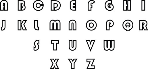 Set of complete Scrabble capital letters English alphabet icons in trendy black linear styles. Education signs pictogram vectors illustration isolated on transparent background.