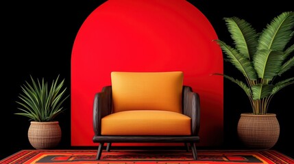 Modern Armchair with Vibrant Background and Lush Plants Setup