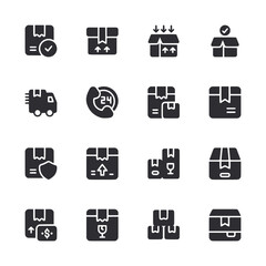 A set of black and white icons for shipping and delivery