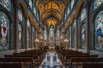 Fototapeta premium Stained Glass Masterpieces in Milan's Historic Chapels of Faith