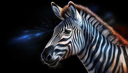 Zebra on a black background
