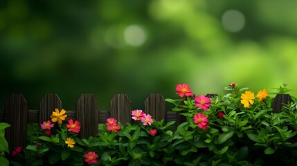Fototapeta premium Colorful Flowers Blooming Beside a Rustic Wooden Fence