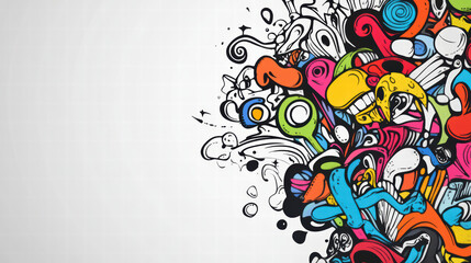 vibrant mix of doodle shapes bursting with color and creativity, featuring abstract designs and playful elements. This artwork brings energy and joy to any space