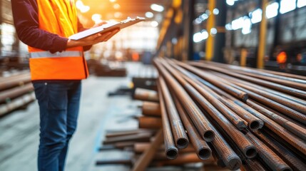 Monitoring steel inventory industrial warehouse safety inspection manufacturing environment professional viewpoint quality control