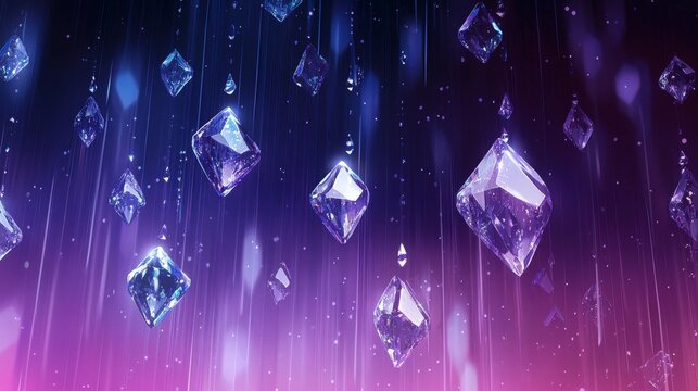 76.A dramatic scene of finely cut diamonds raining down, their clarity and brilliance accentuated by a smooth, dark gradient background.