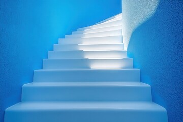 Bright White Steps Leading Upward in a Soft Blue Environment with Gentle Lighting