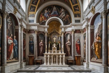 Fototapeta premium Baroque Mural Art in San Ambrogio Church Genoa Italy Celebrating Faith and Spirituality