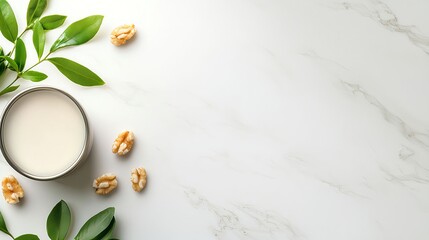 Creamy Walnut Milk in Metal Bowl on Marble
