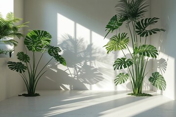 Fototapeta premium Jungle Leaves Artistic Shadows in Bright Minimalist Decor