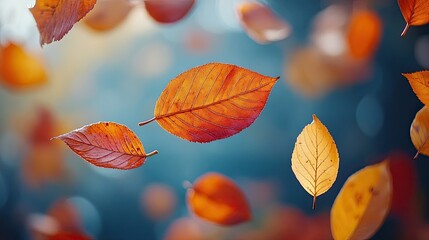 Autumn Leaves Falling from Trees, Creating a Blanket of Colorful Foliage oe Ideal for Fall Photography, showcasing the vibrant hues of autumn leaves and the changing seasons