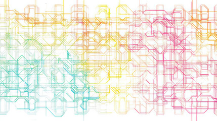 Obraz premium Colorful abstract geometric shapes create vibrant grid pattern, showcasing intricate lines and connections in harmonious blend of colors. This design evokes sense of creativity and modernity