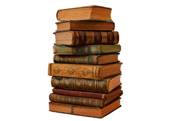 Stack of old book isolated on transparent or white background