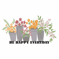 free vector five flower pot t-shirt design.