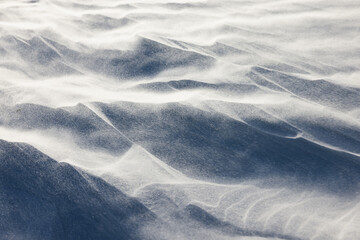 Wind-Blown Snow Over Frozen Surface