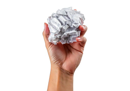 Crumpled paper in hand isolated on transparent or white background